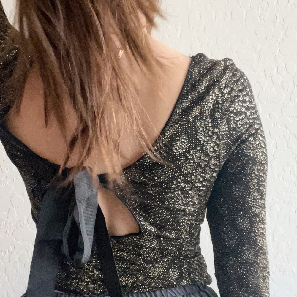 Bebe Black Gold Tie Back Bodysuit